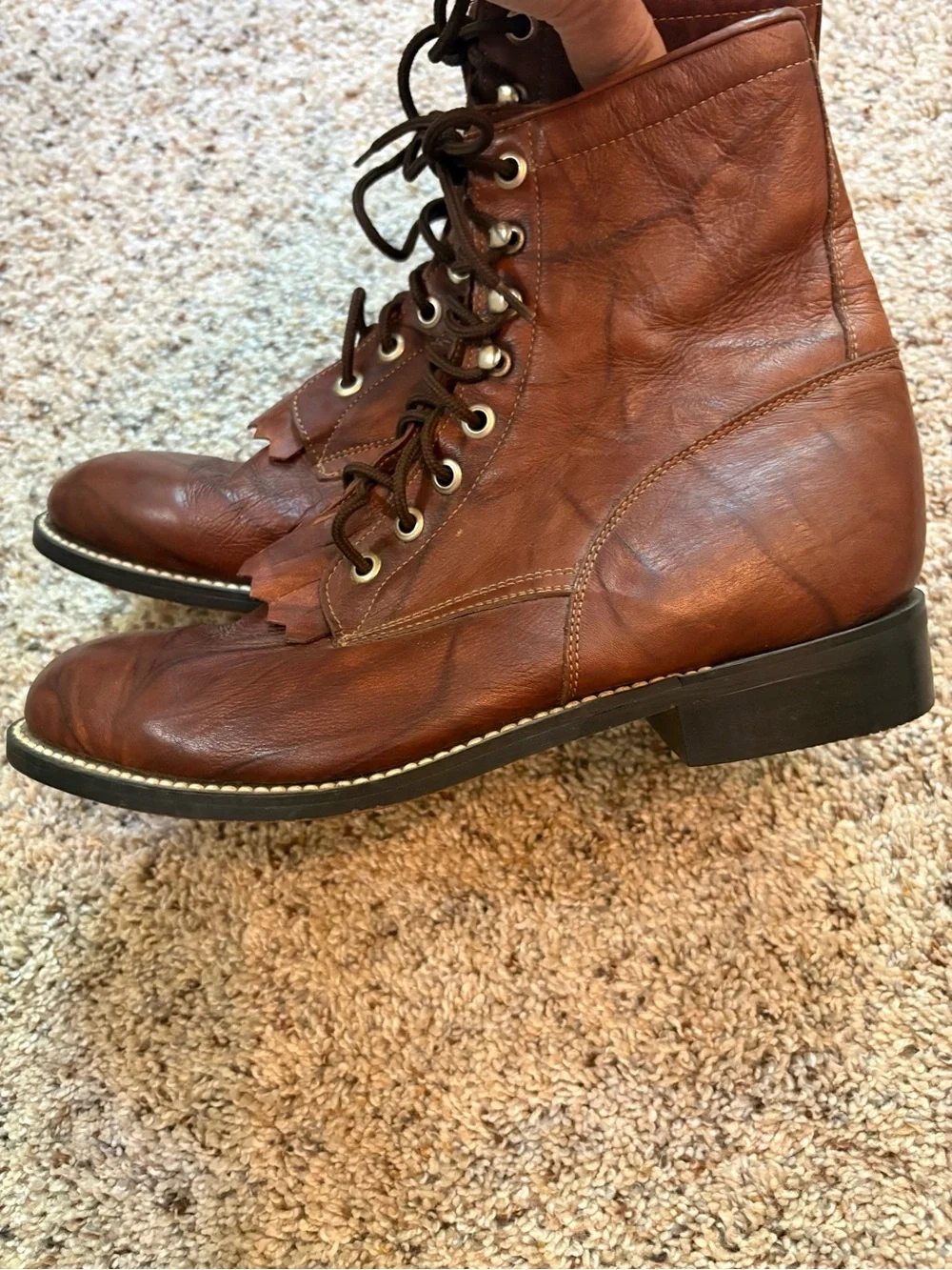 Justin Boots Chestnut Brown Leather Kids Lace-Up Ankle Boots Youth 4 1/2 NWOT